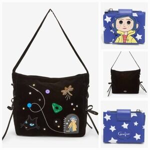 NEW! Her Universe Coraline Icon Embroidered Hobo Shoulder Bag‎ With WALLET!